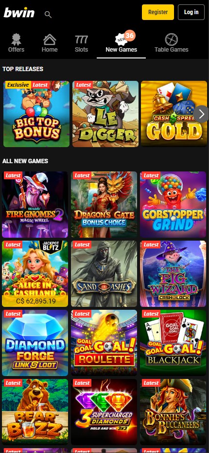 Bwin Casino mobile lobby